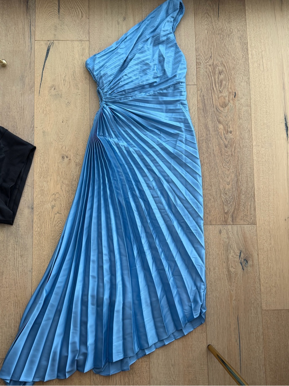 Vici One-Shoulder Pleated Gown in Light Blue